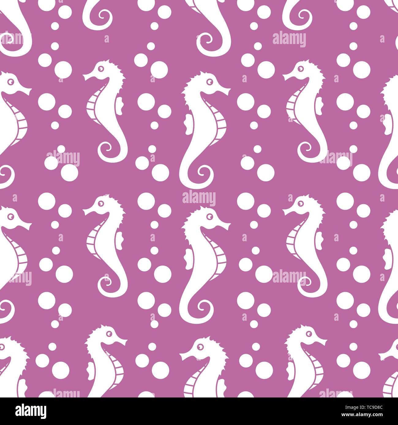 Vector seamless pattern with sea horses and bubbles. Marine background ...