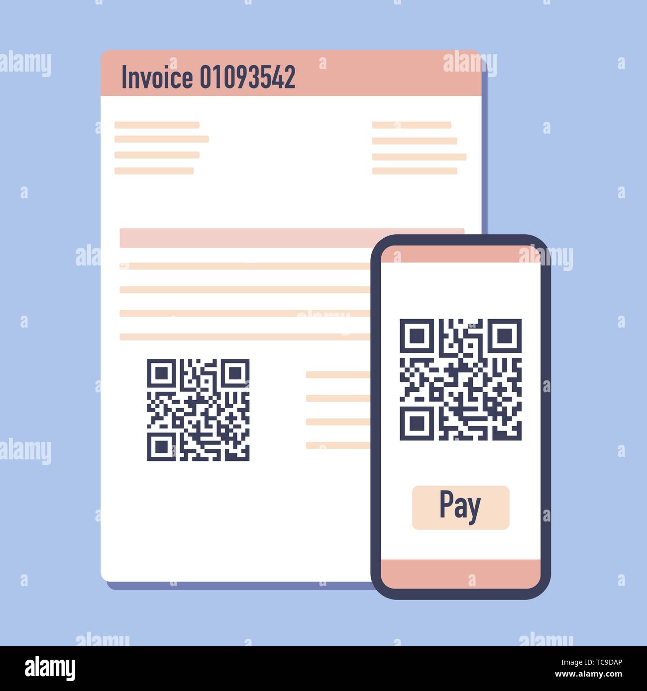 Vector illustration with phone scan qr code for payment invoice.  Electronic, digital technology, barcode. Design for web page, banner,  presentation, s Stock Vector Image & Art - Alamy