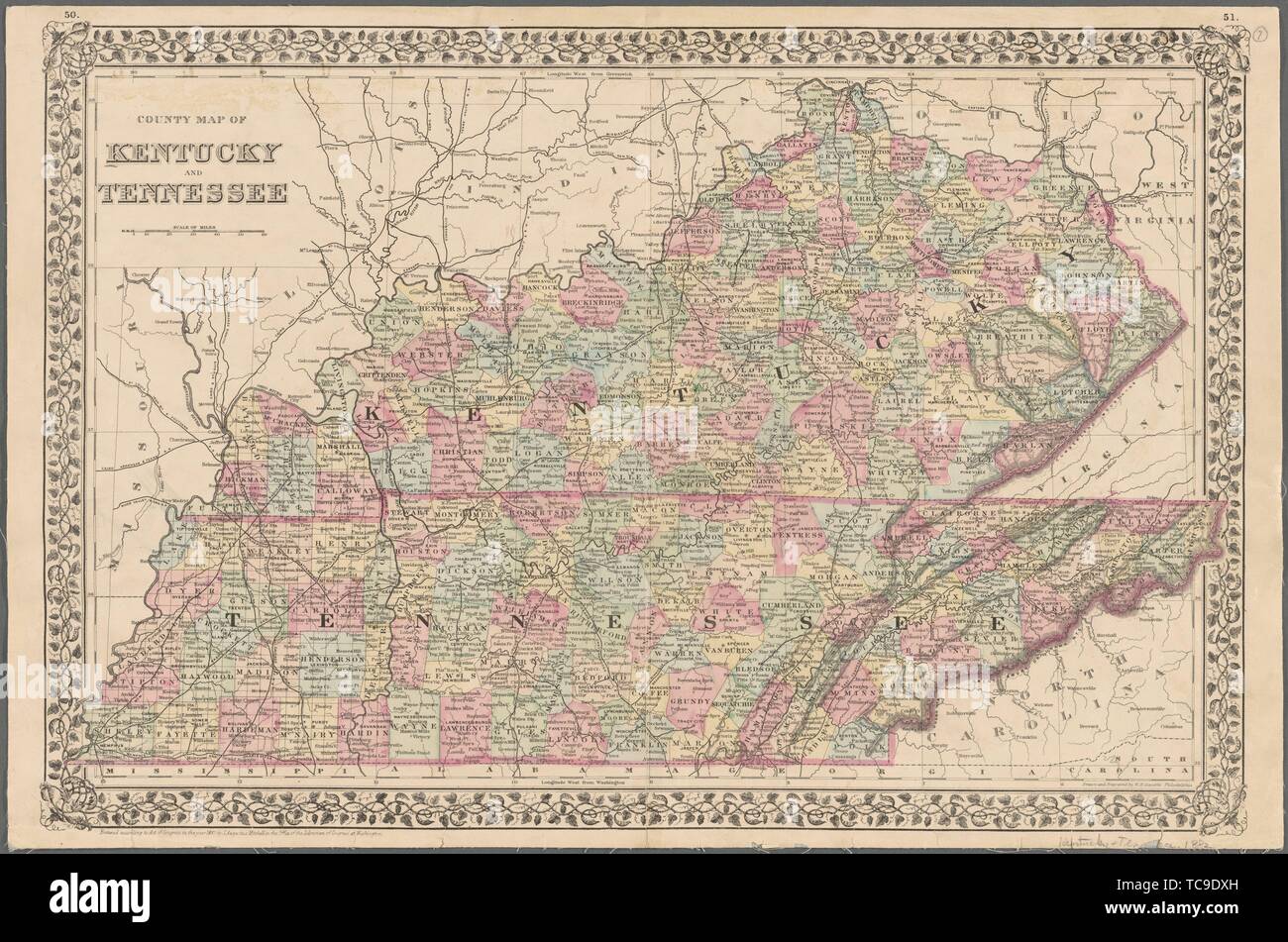Kentucky Tennessee Border Counties Mitchell Map Of Kentucky And Tennessee High Resolution Stock Photography  And Images - Alamy