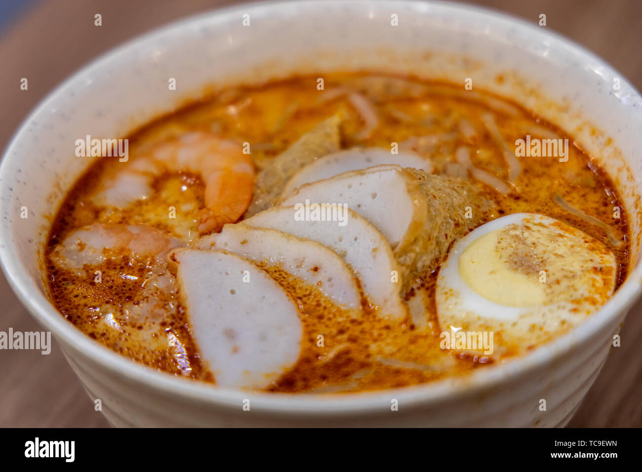 Laksa is a spicy noodle soup popular in Peranakan cuisine of Southeast