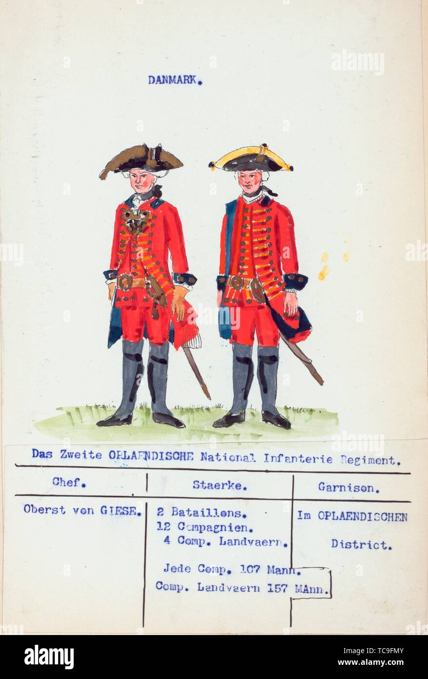 Denmark, 1760-61. Vinkhuijzen, Hendrik Jacobus (Collector). The Vinkhuijzen  collection of military uniforms Denmark Denmark, 1760-61. Date Created  Stock Photo - Alamy
