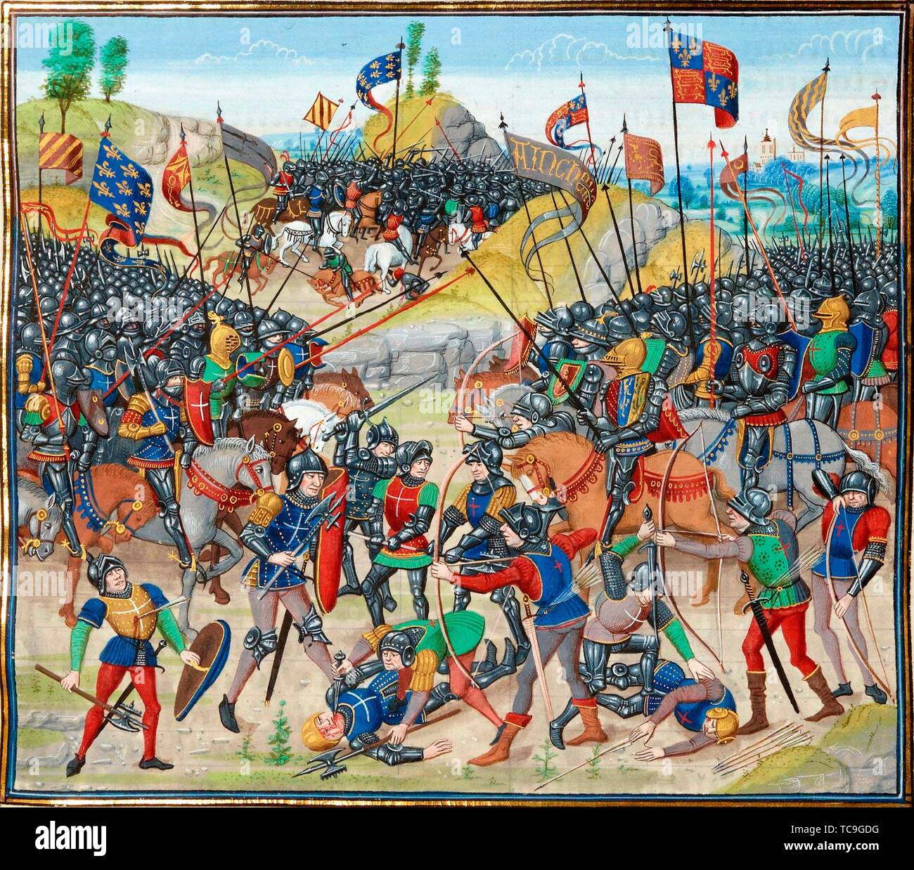 Battle of Auray in Jean Froissart Chronicles, miniature by Loyset Liédet, 15th century Stock Photo