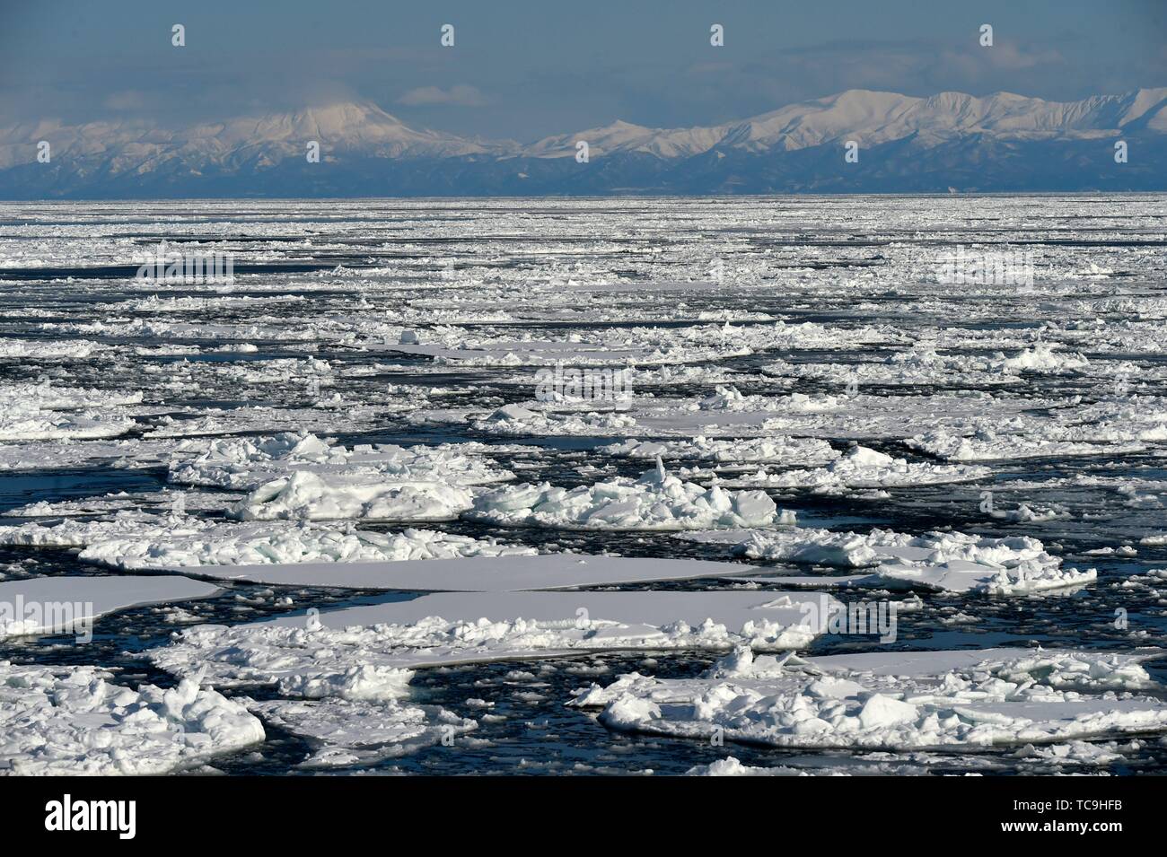 Drift Ice of Okhotsk Sea in Hokkaido, Japan, Asia. Stock Photo