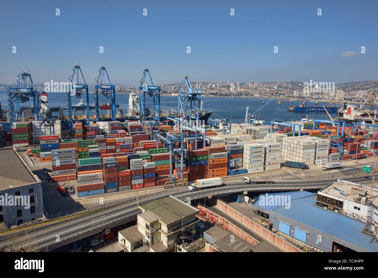 Colorful shipping containers in the port of Valparaiso, Chile Stock Photo Alamy