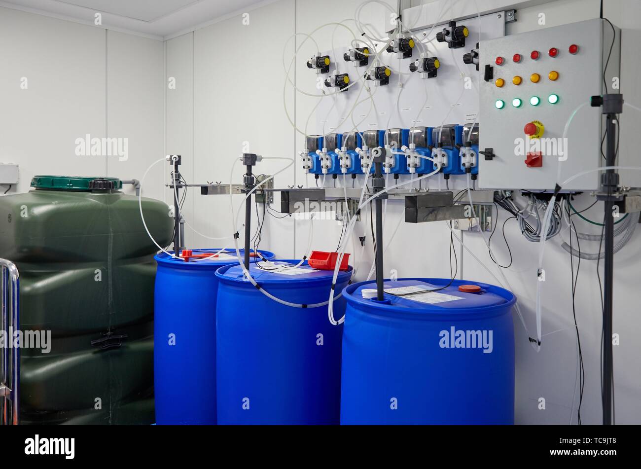 Detergent tanks, Sterilization, Autoclave Cleaning, Hospital Donostia, San Sebastian, Gipuzkoa, Basque Country, Spain Stock Photo