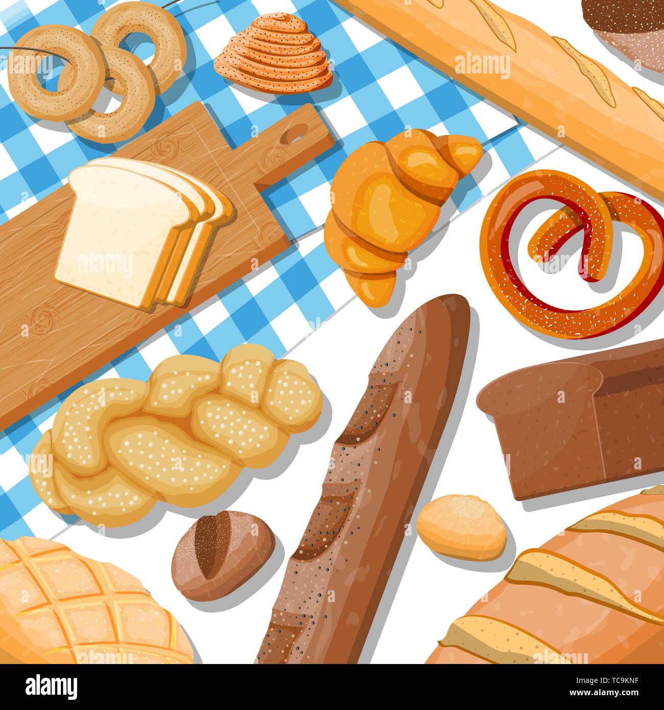 Bread icons set on table. Stock Vector