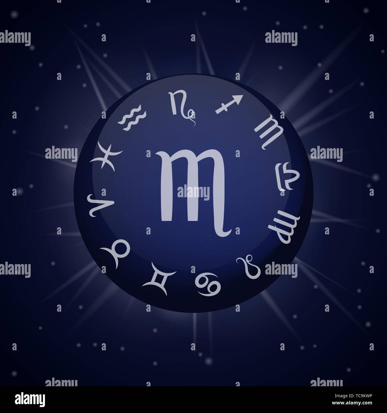 Scorpio zodiac sign. Astrological Scorpius horoscope. Vector illustration banner. Outer space background. Elements of Water. Stock Vector
