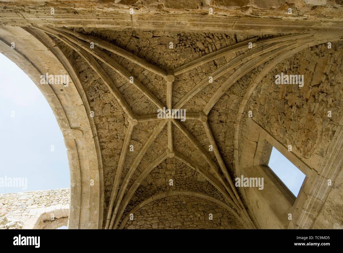 Ribbed vault, Cistercian Monastery of Santa Maria de Rioseco, XIII Century, Villarcayo, Valle de Manzanedo, Las Merindades, province of Burgos, Stock Photo