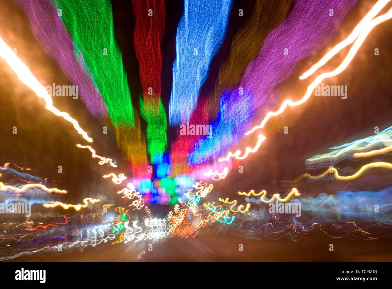 Nocturnal lights in the city of Madrid during Christmas, Spain Stock Photo