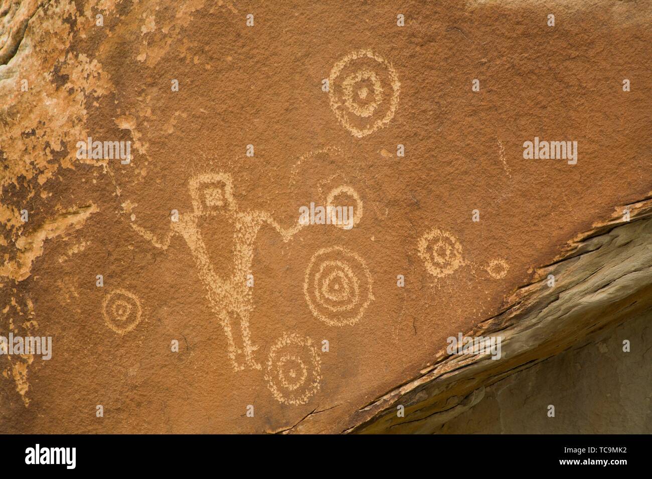The Juggler Petroglyph Panel, San Rafael Swell, Utah, USA Stock Photo