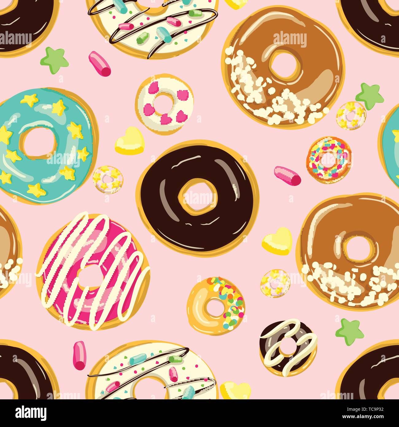 Glazed Donuts seamless pattern. Bakery Vector Cartoon style doughnuts ...