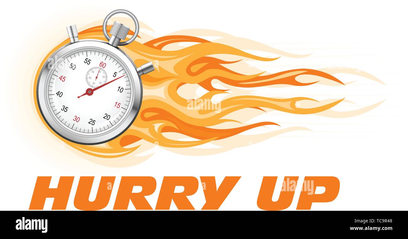 Stopwatch in flame - hurry up banner, limited time offer Stock Vector