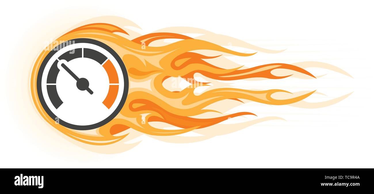 Speed - flaming speedometer in motion, quick movement Stock Vector