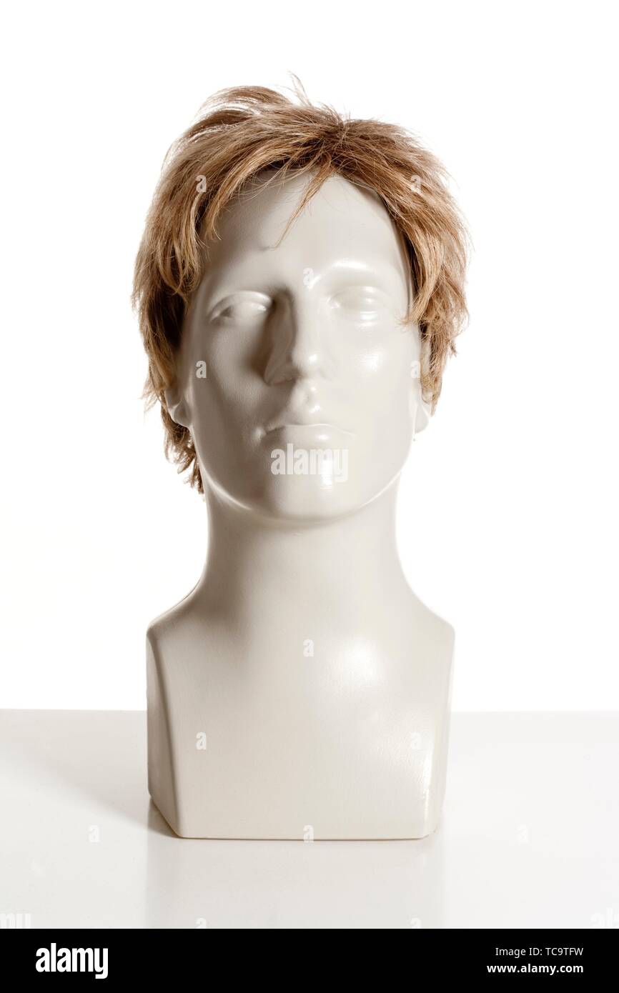 Mannequin Male Head with Wig on White Stock Photo - Alamy