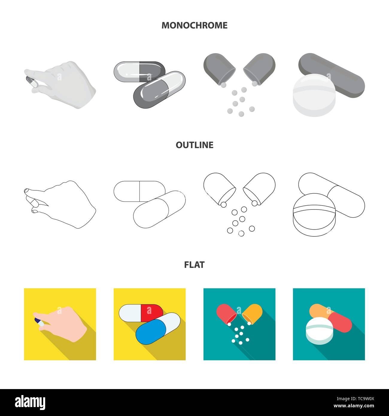 Vector illustration of pill and medicine icon. Set of pill and vitamin ...