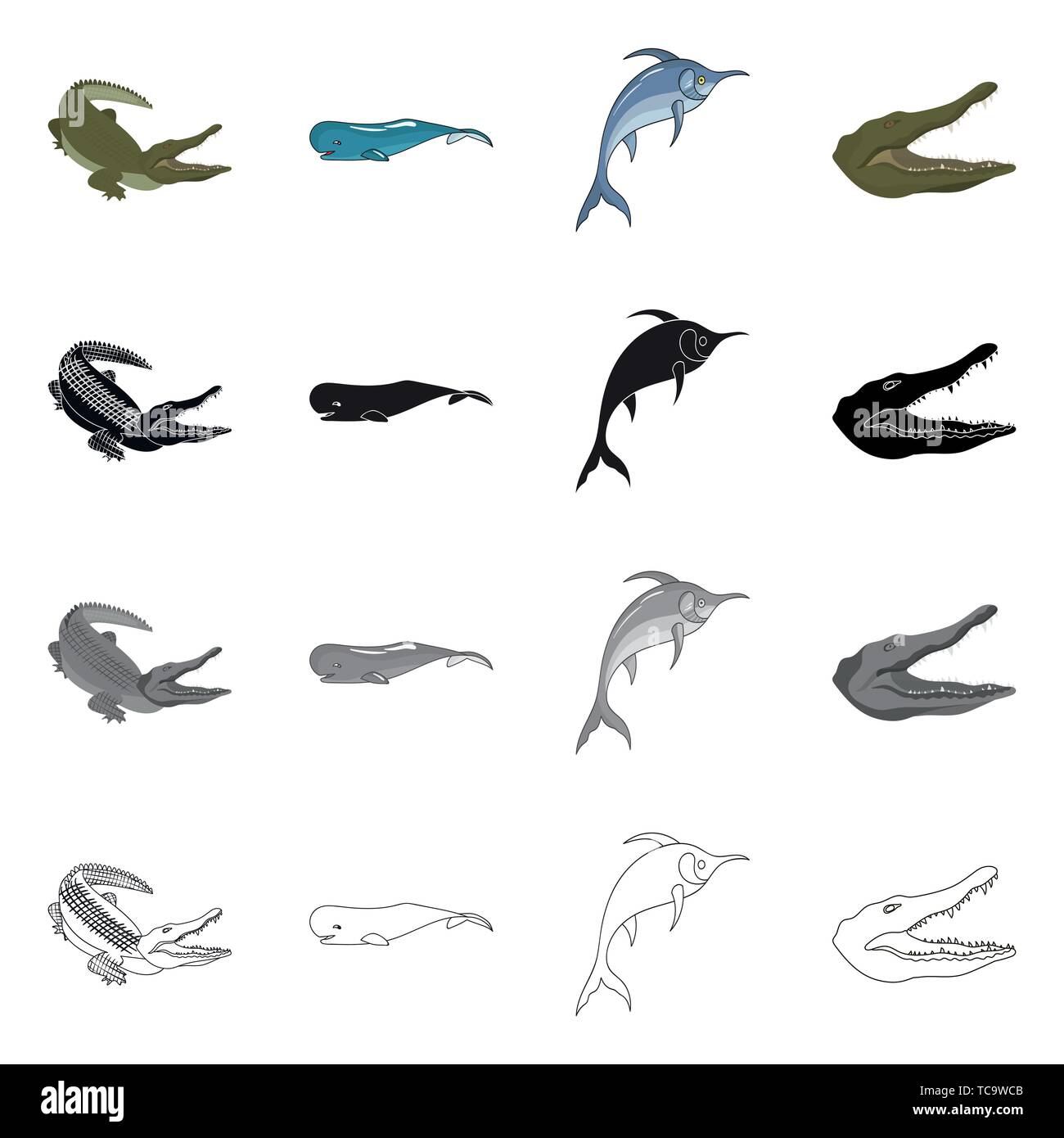 Isolated object of sea and ocean logo. Set of sea and reptiles stock ...