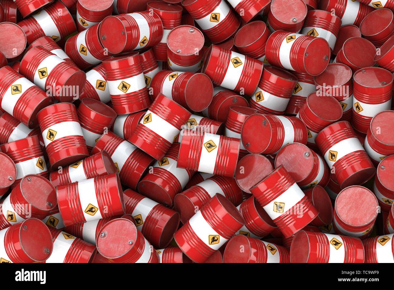 Red oil barrels. Oil and gas industry, storage, manufacturing. Chemical