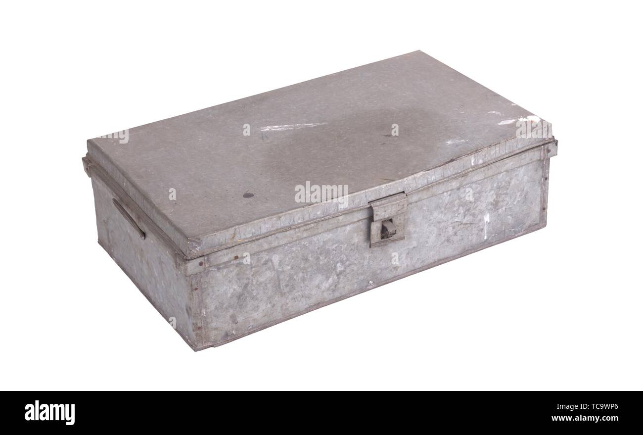 Old metal box isolated on white background Used for shipping goods