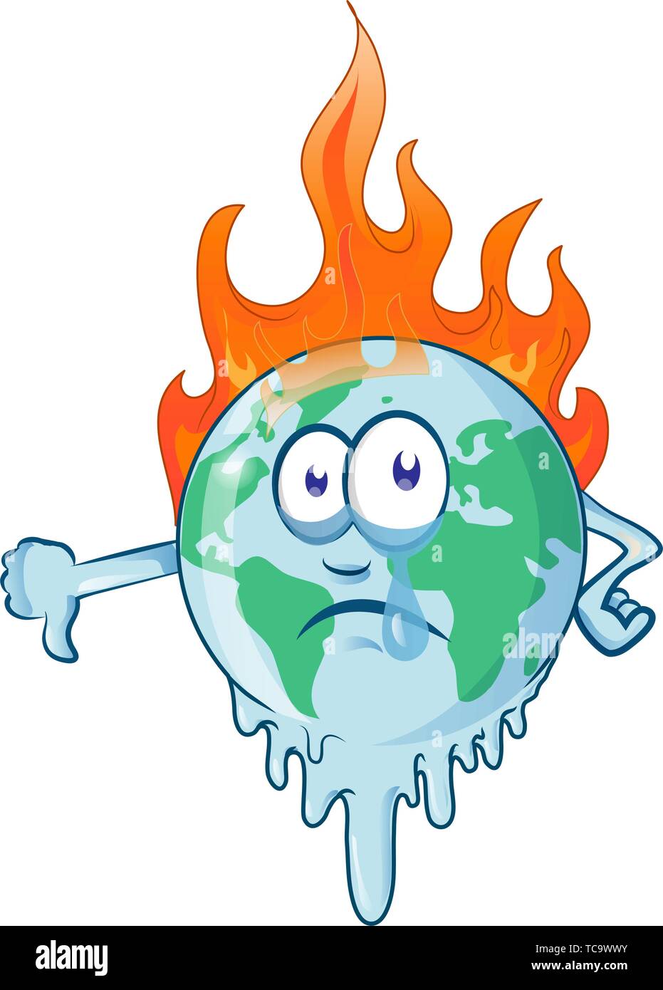 earth cartoon on fire planet is burning disaster warning.vector illustration Stock Vector