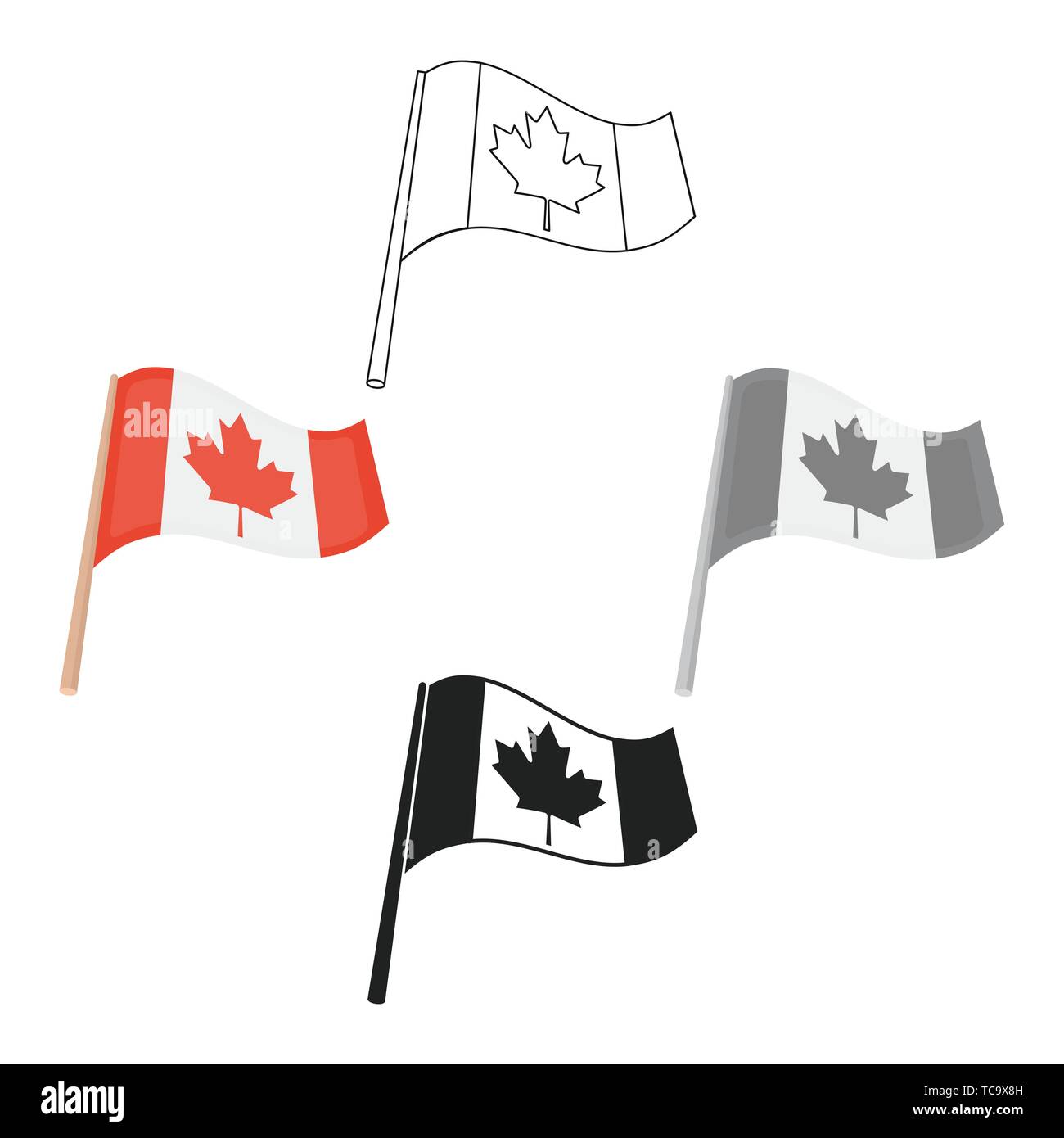 Canadian flag icon in cartoon,black style isolated on white background ...
