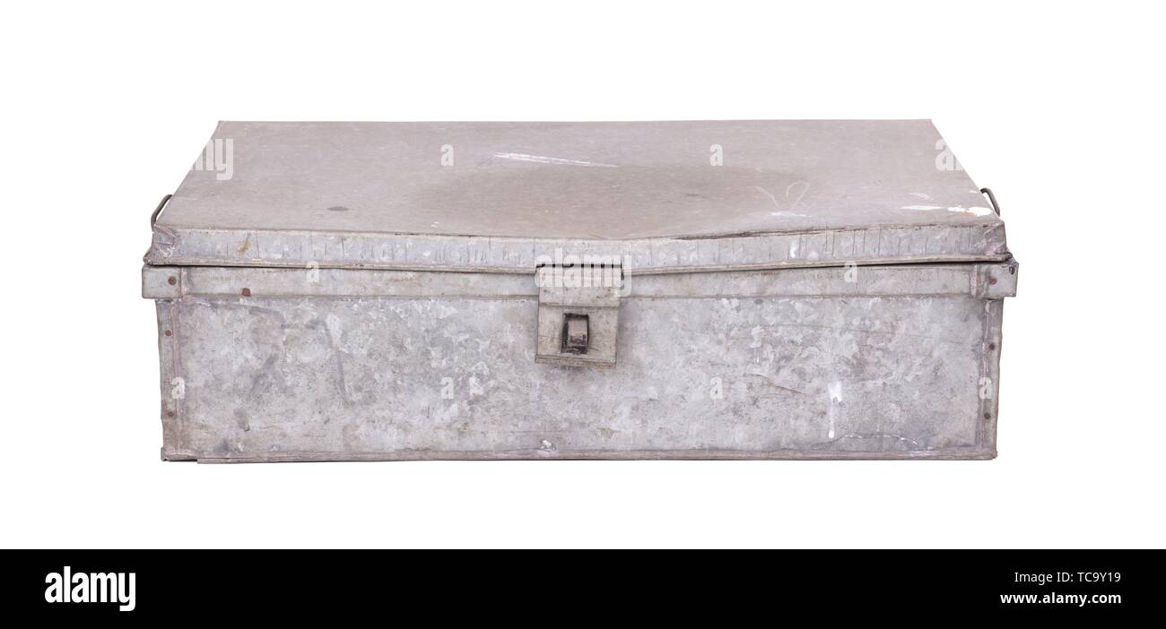 Old metal box isolated on white background Used for shipping goods