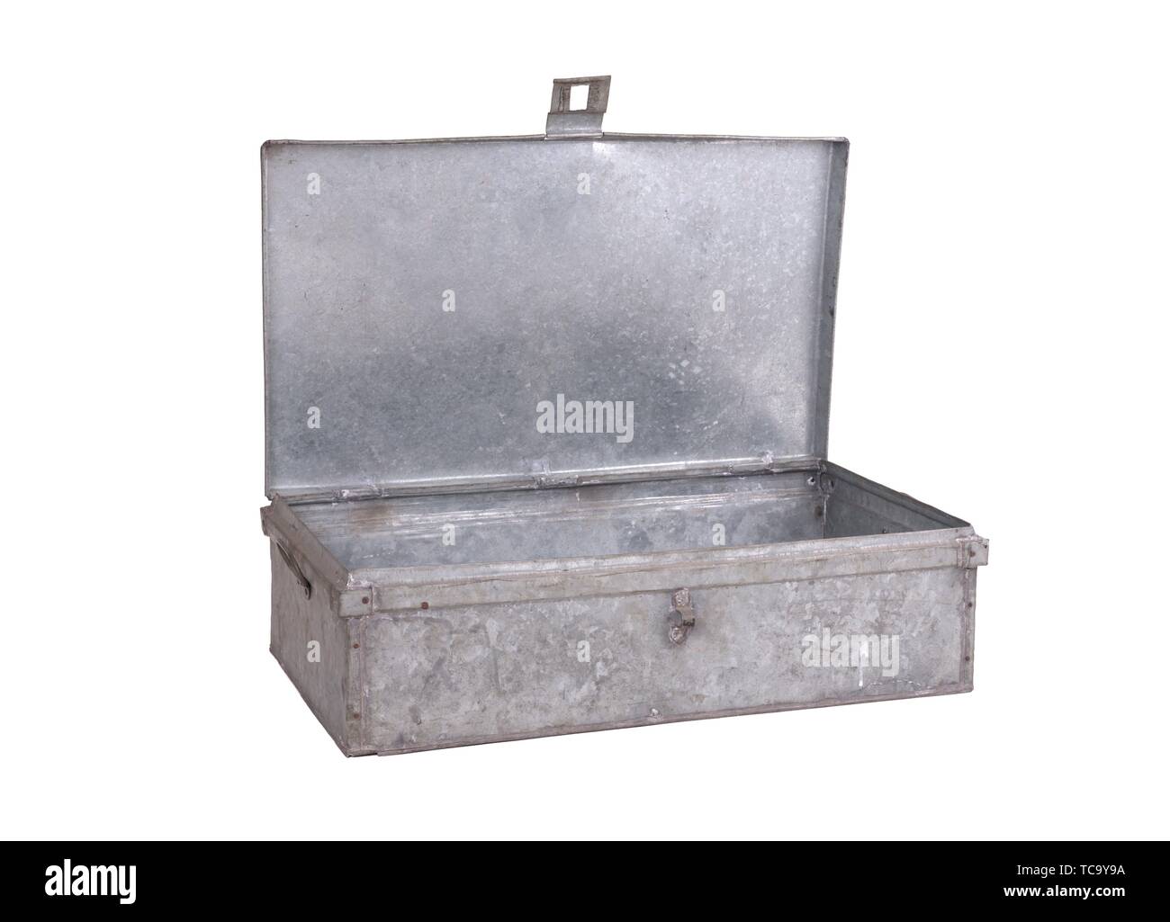 Old metal box isolated on white background Used for shipping goods