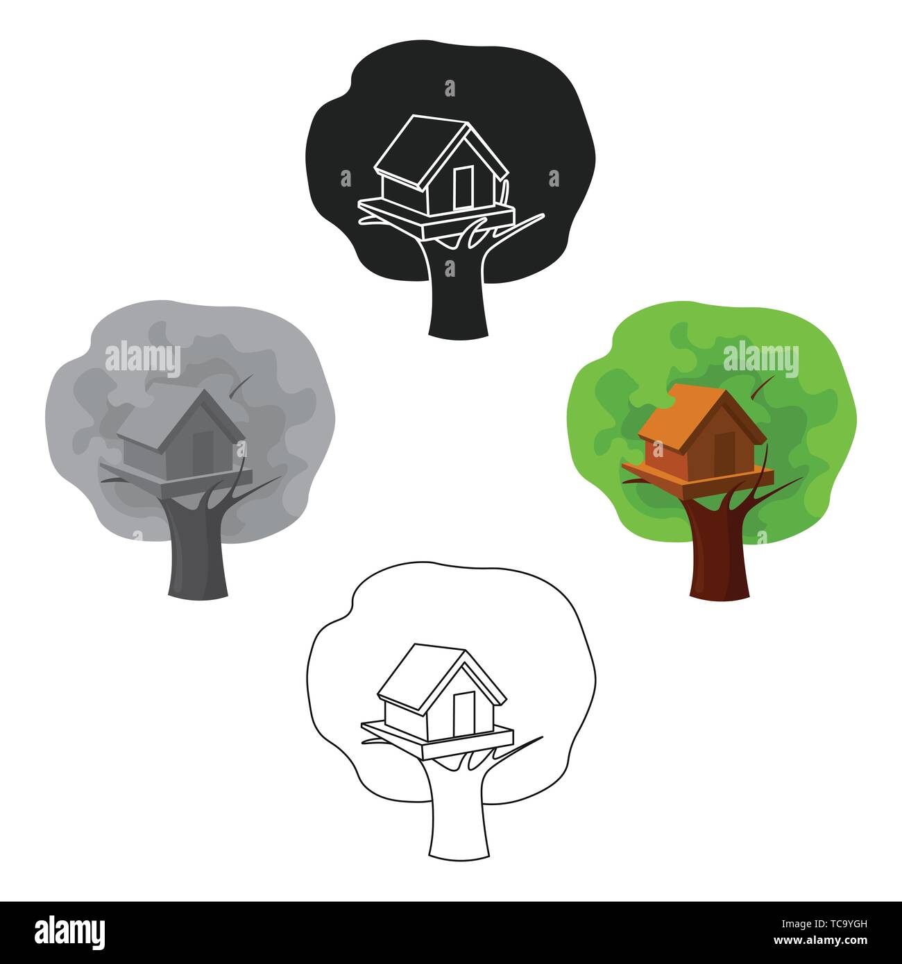 Tree House Icon In Cartoon Black Style Isolated On White