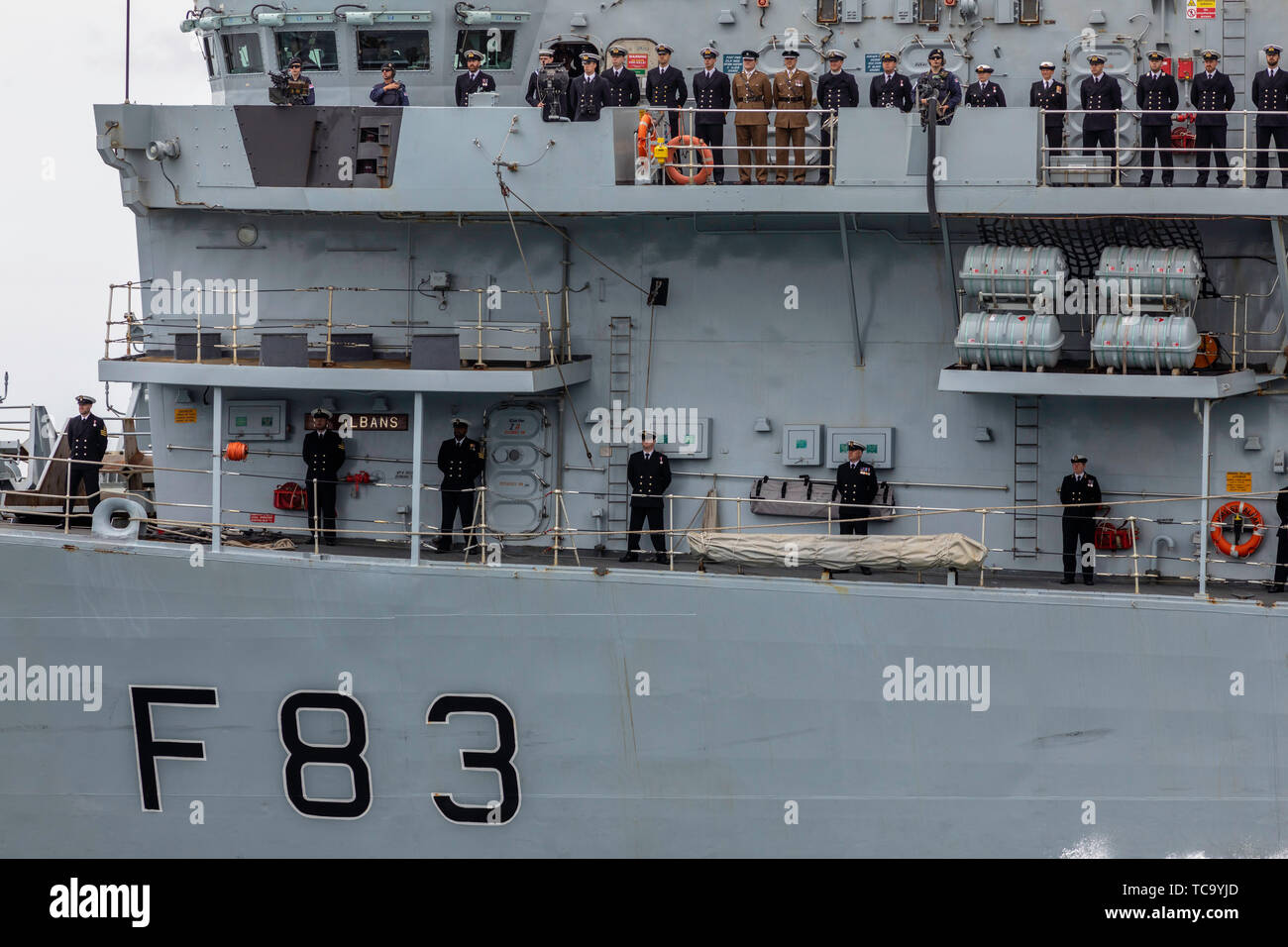 Royal Navy Frigate, HMS St Albans, F83 leaves Portsmouth Harbour during ...