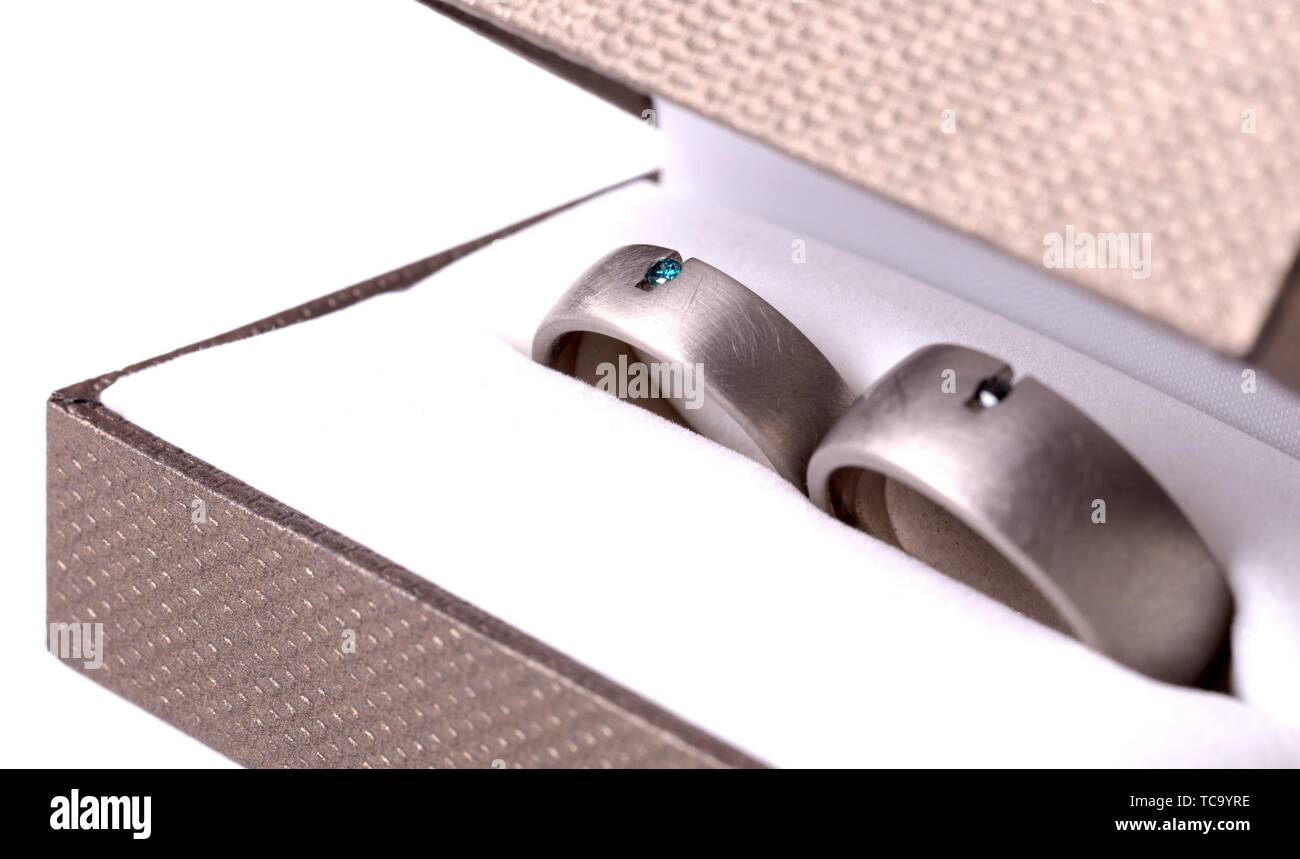 Wedding ring in box, isolated on white background Stock Photo Alamy