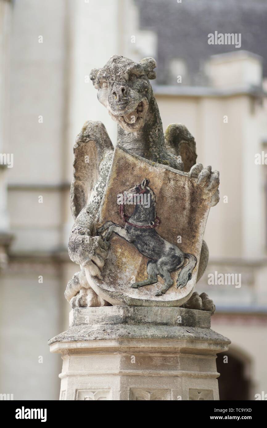 Gargoyle Mythical Creature Stone Statue At The Medieval Castle Stock