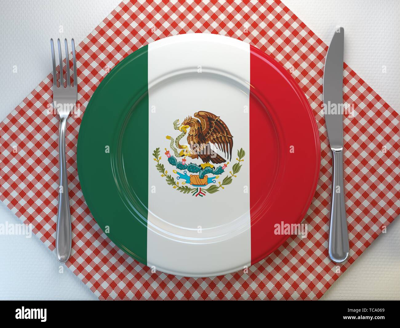 Mexican cuisine or mexican restaurant concept. Plate with flag of