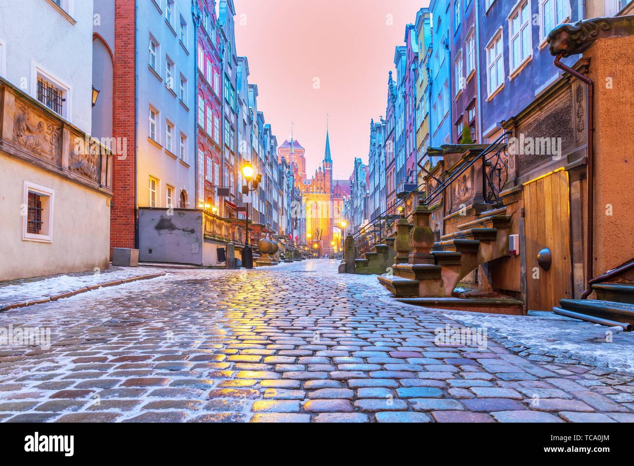 Mariacka street in Gdansk, a famous Europe Street at sunrise. Stock Photo