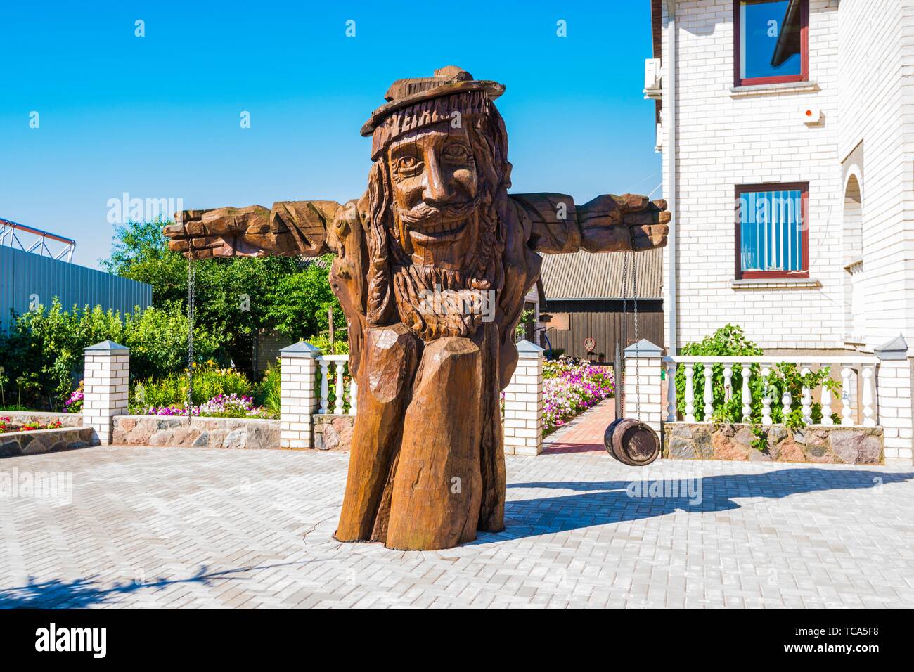 Wood carvings on display, Lithuania, Baltic States, Europe Stock Photo