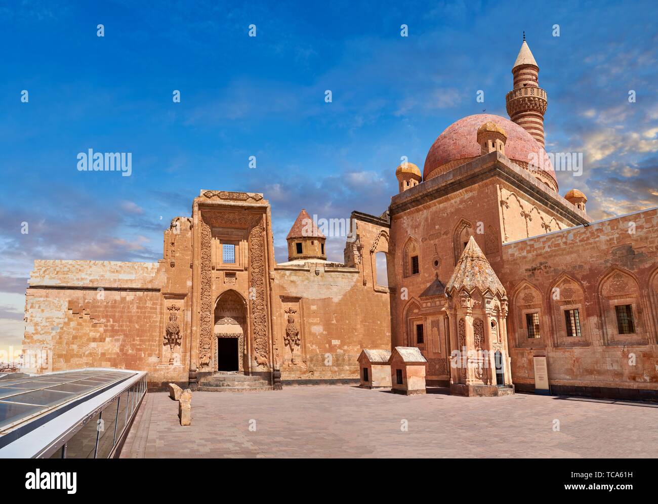 Courtyard of the 18th Century Ottoman architecture of the Ishak Pasha Palace (Turkish: ?shak Pa?a Saray?) , A?r? province of eastern Turkey. Stock Photo