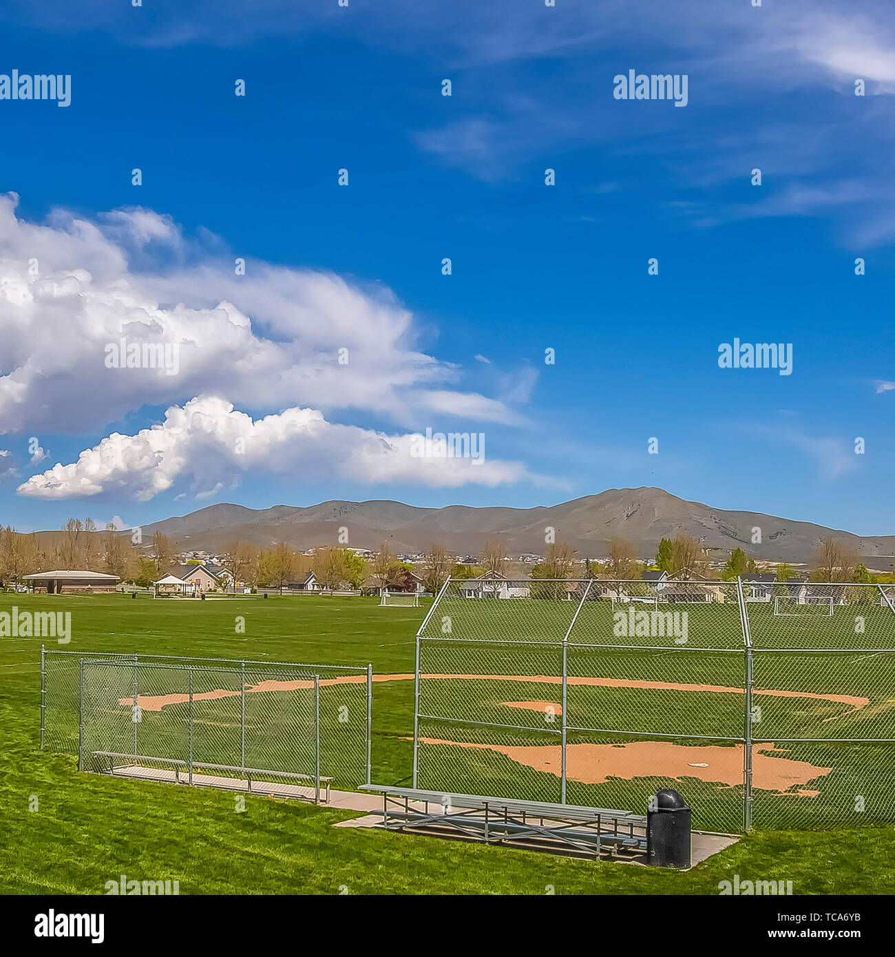 Frame Square Baseball or Softball field with bleachers outside the