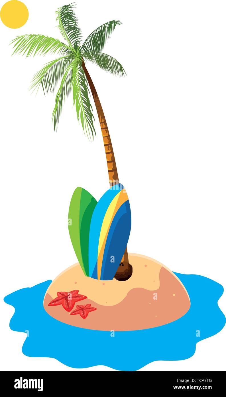 summer beach with palms and surfboards scene vector illustration design ...
