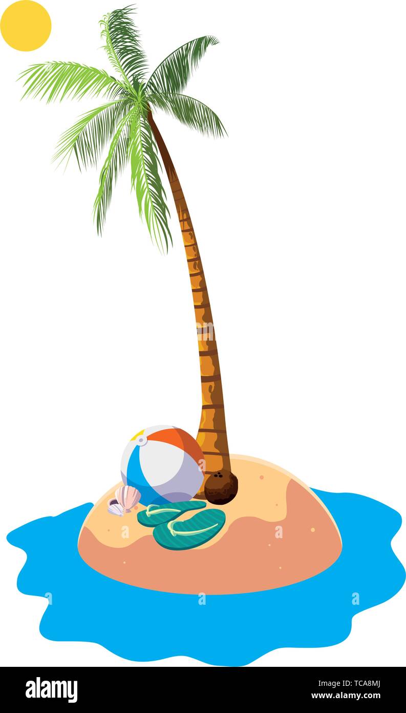 summer beach with palms and balloon toy scene vector illustration ...