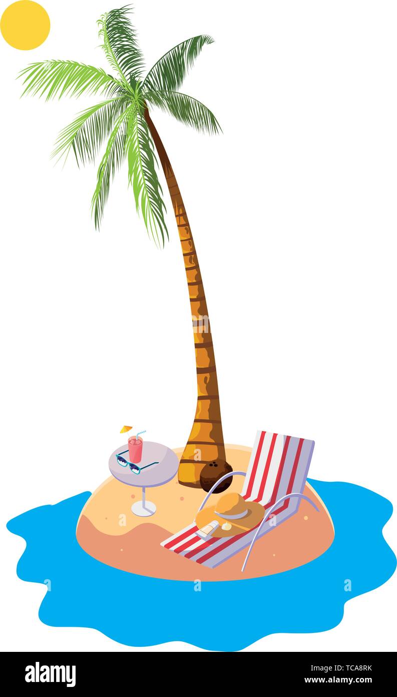 summer beach with palms and chair scene vector illustration design Stock Vector
