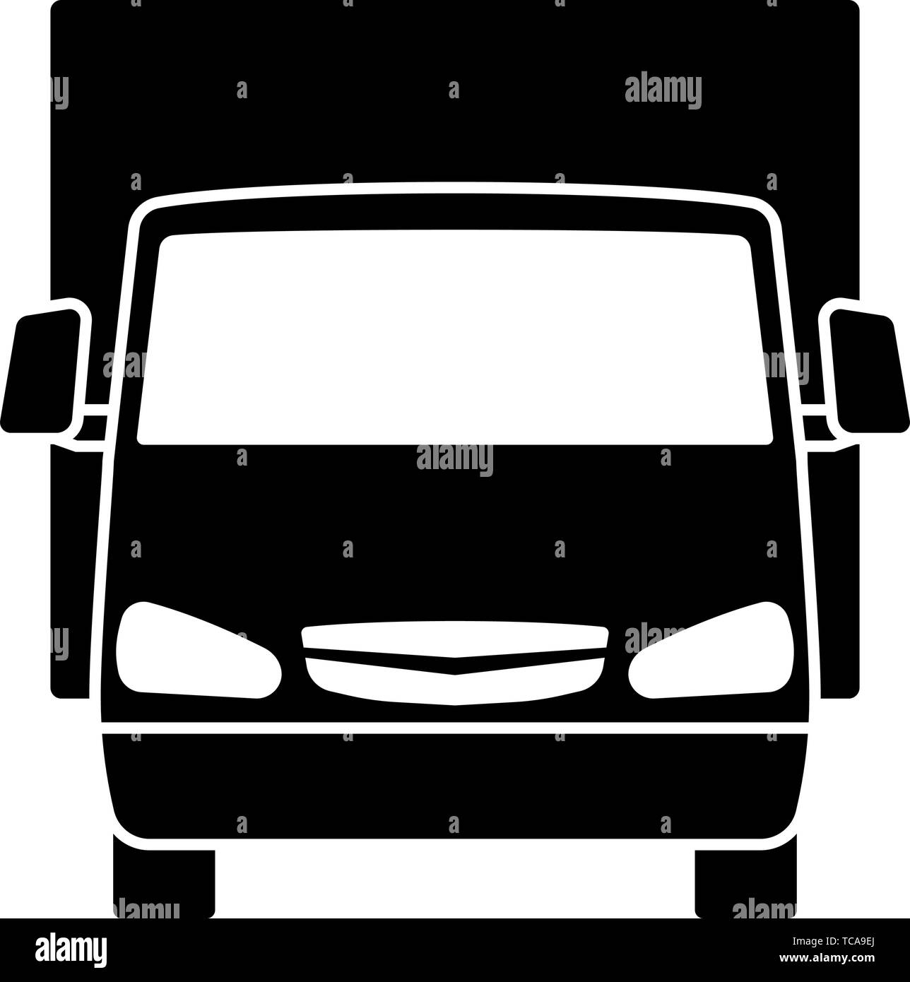 Van Truck Icon Front View. Black on White. Vector Illustration Stock