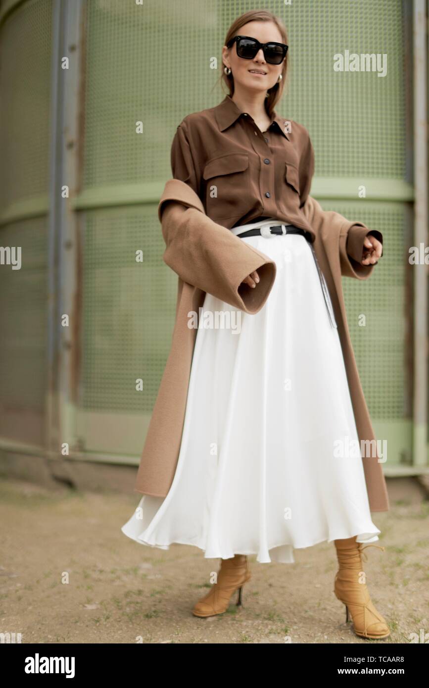 Fashionable Blogger Woman During Fashion Week Wearing Trendy Outfit Women S Fashion Clothes In City Paris France Stock Photo Alamy