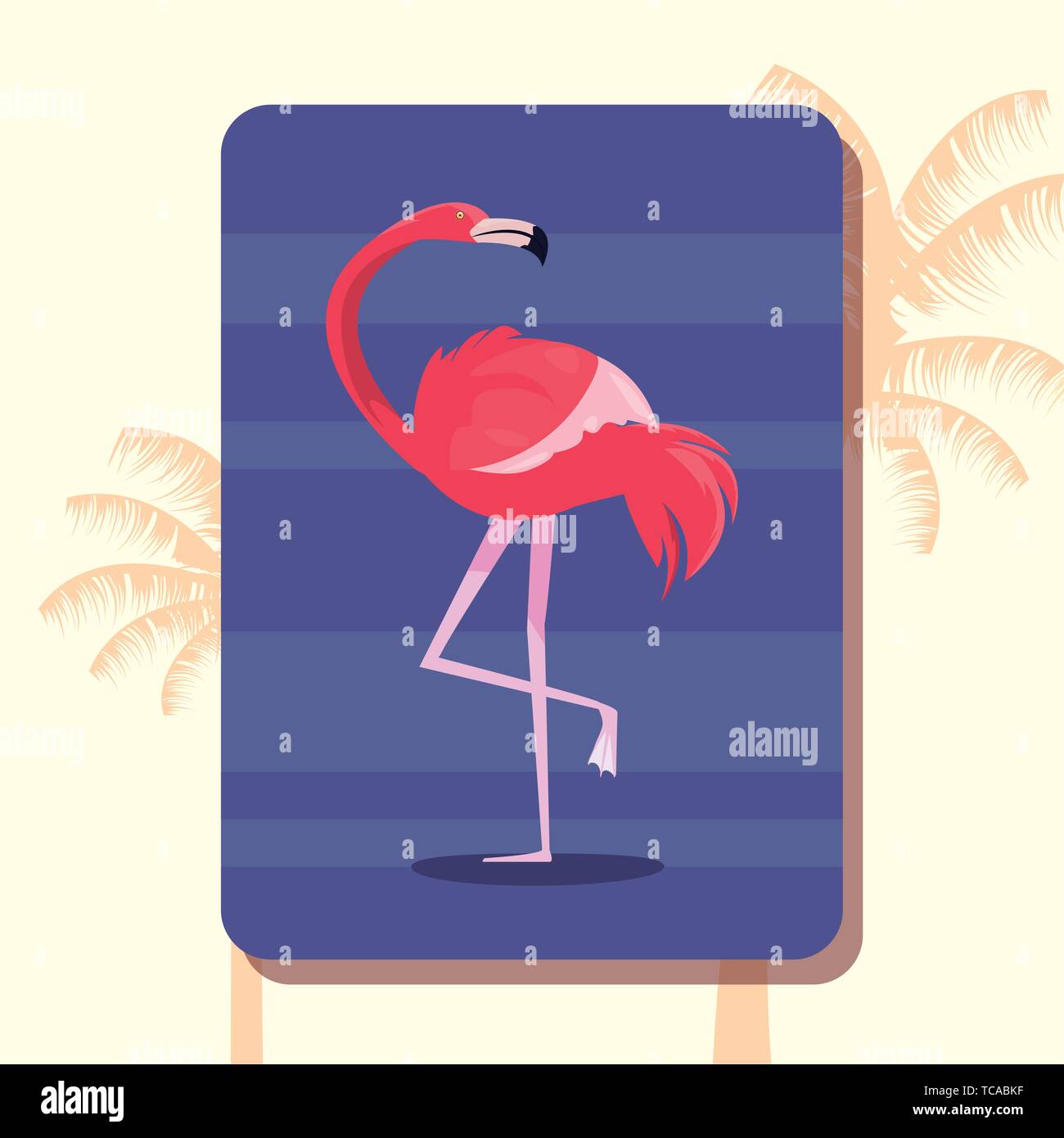 summer time holiday flamingo badge tropical leaves vector illustration ...