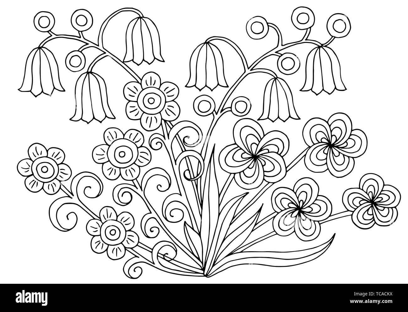 Hand drawn flower patterns, coloring page for children and adults Stock Vector