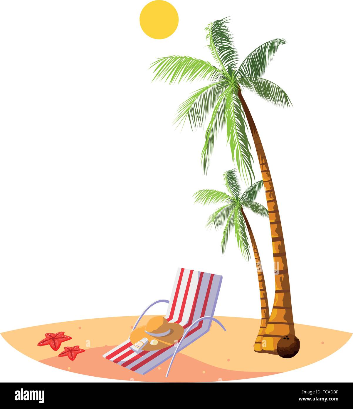 summer beach with palms and chair scene vector illustration design Stock Vector