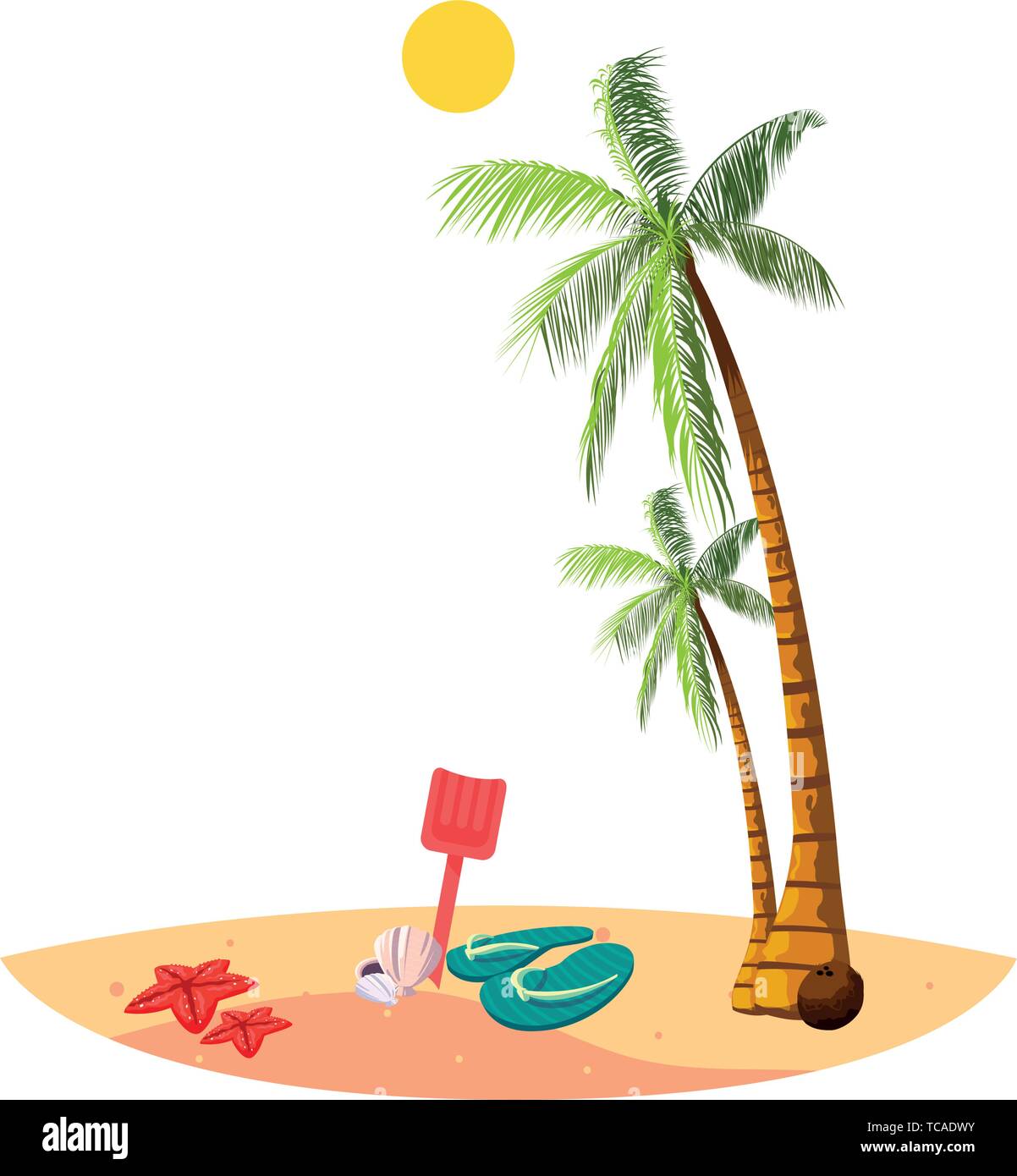 summer beach with palms and flip flops scene vector illustration design ...