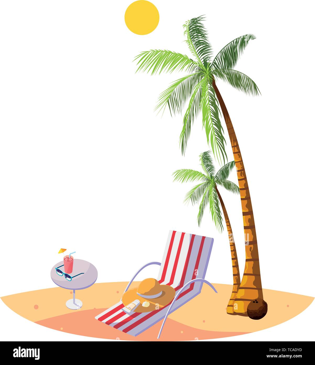 summer beach with palms and chair scene vector illustration design Stock Vector