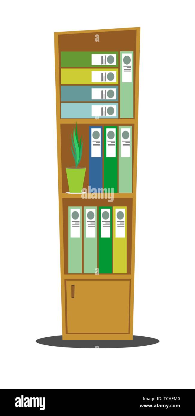 Modern office wooden cabinet with many folders and accounting files ...