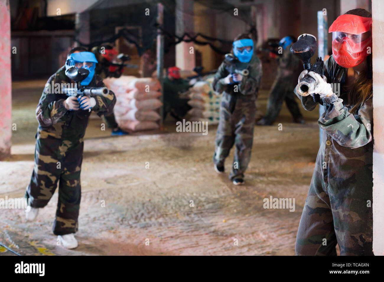 Person of red team who is targeting in enemies while they are attacking ...