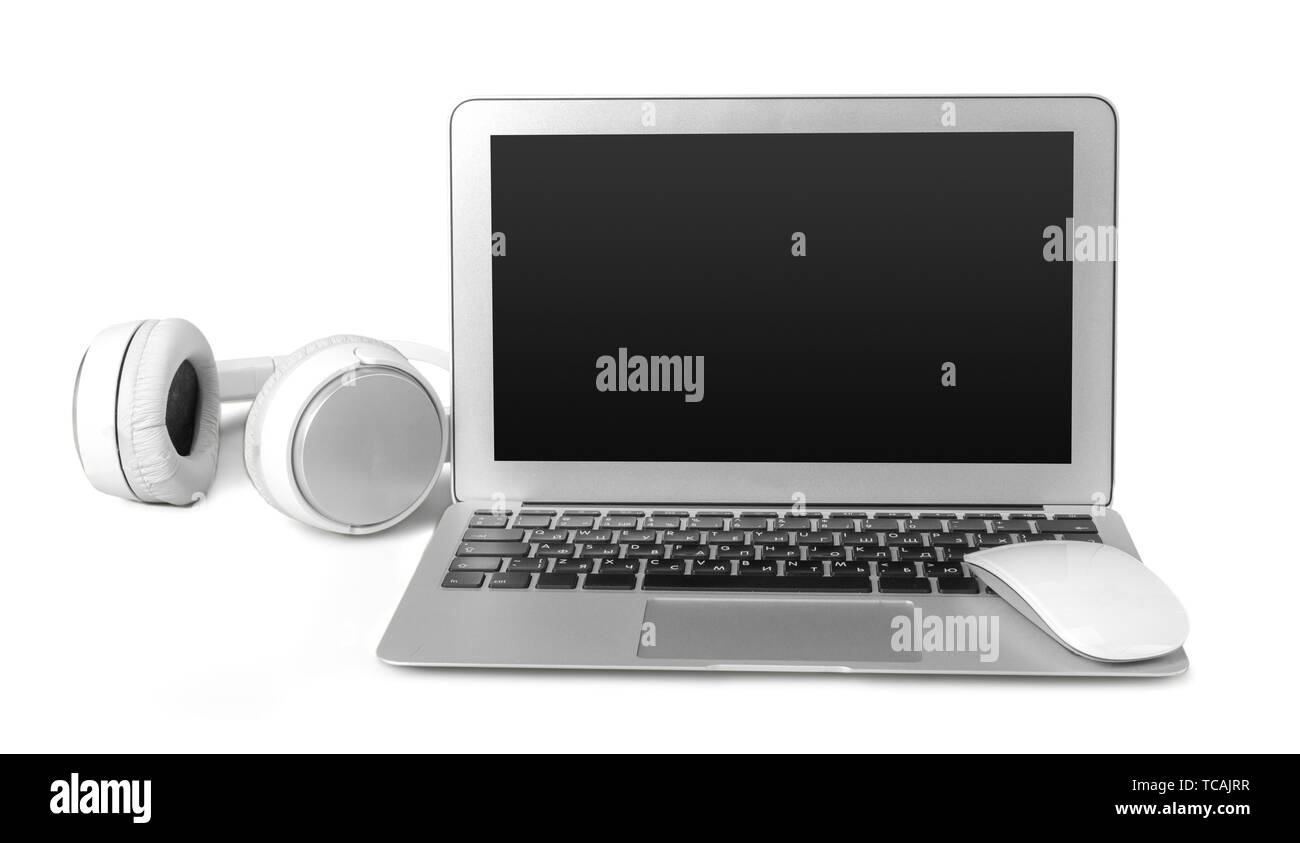 laptop and headphone isolated on white Stock Photo - Alamy