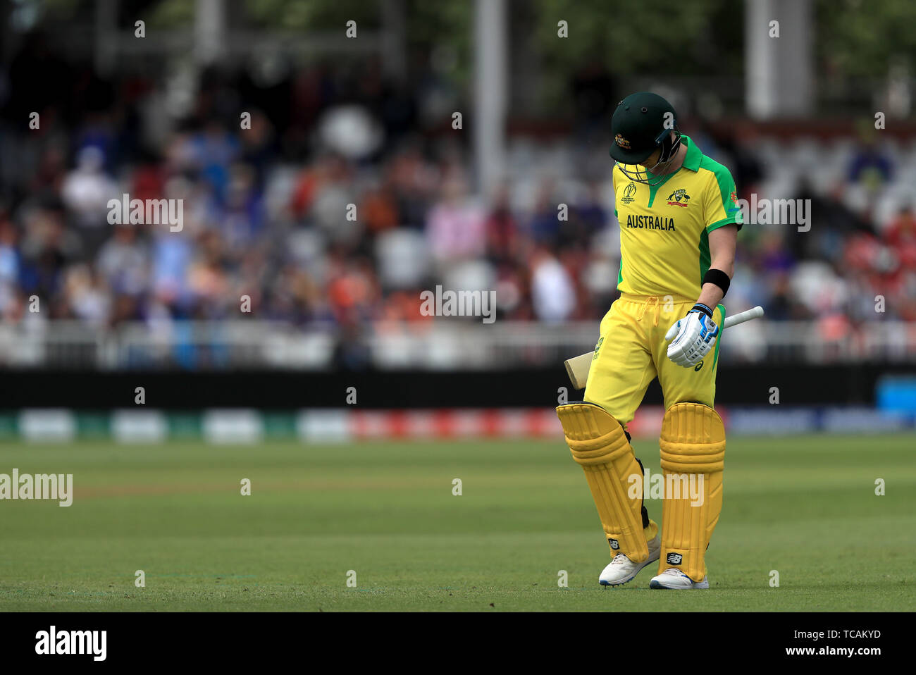 Australia's Steve Smtih leaves the field after being dismissed during the ICC cricket World Cup group stage match at Trent Bridge, Nottingham. Stock Photo