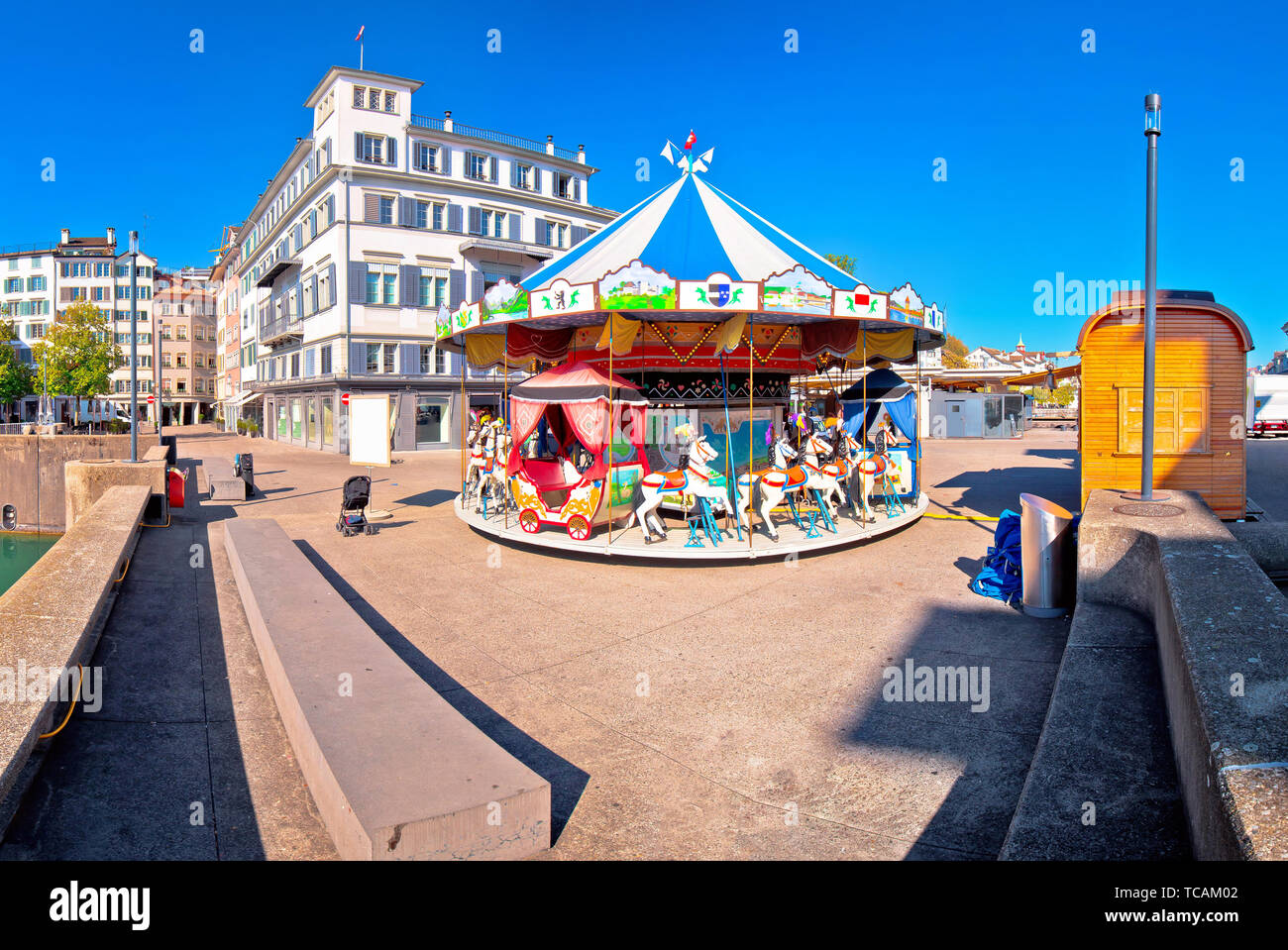 Zurich street scene carousel view, landmarks of Switzerland Stock Photo